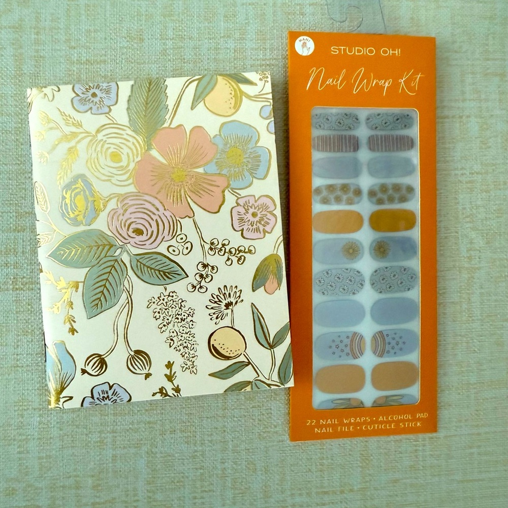 Floral Print Unlined Notebook Journal and Nail Wrap Kit Gift Set